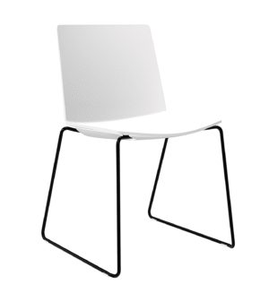 cafe chair white plastic seat black metal sled base