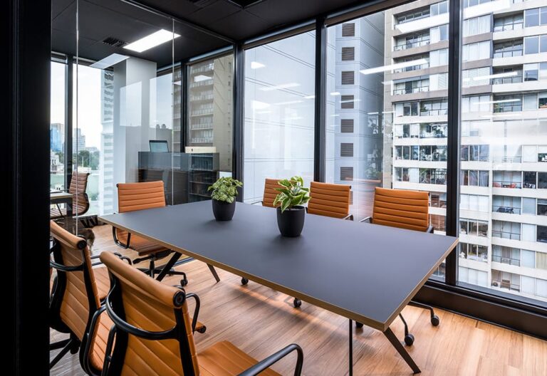 Meeting room chairs and table in a modern office setting